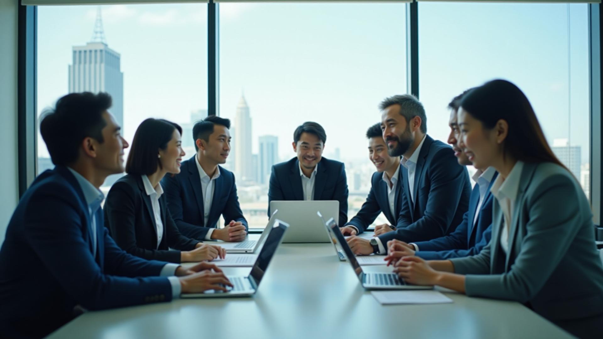 カノピーアドバイザーズのチーム従業員が東京のモダンなオフィスで協力して働く様子